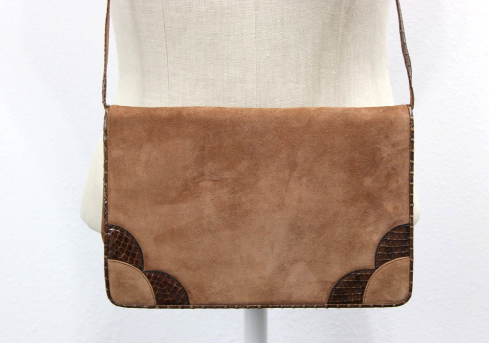 Vintage 80s Valentino Garavani Suede Shoulder Bag Clutch Convertible Itlay